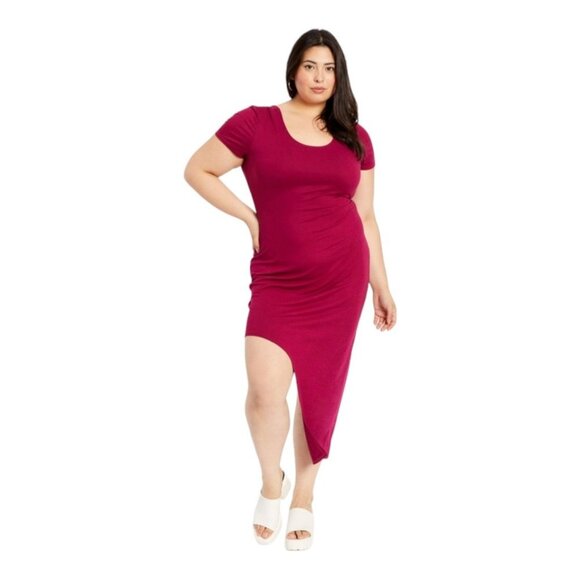 Rue21 Plus‎ Magenta Asymmetrical Scoop Neck Midi Dress - Size 3X - Picture 1 of 7